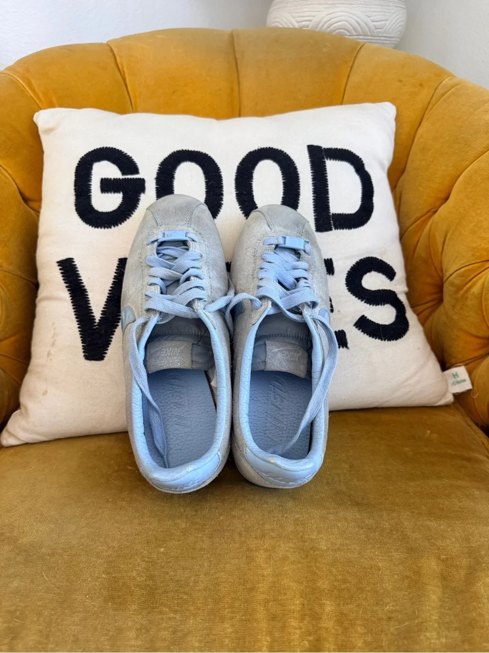 Nike Light Blue Suede Classic Cortez-Style Sneakers